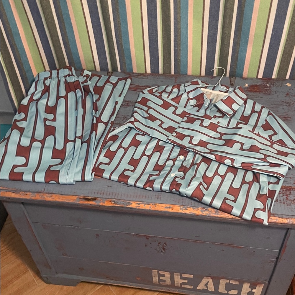 Geometric Patterned Button-Up Shirt and matching bottoms - soft , colorful